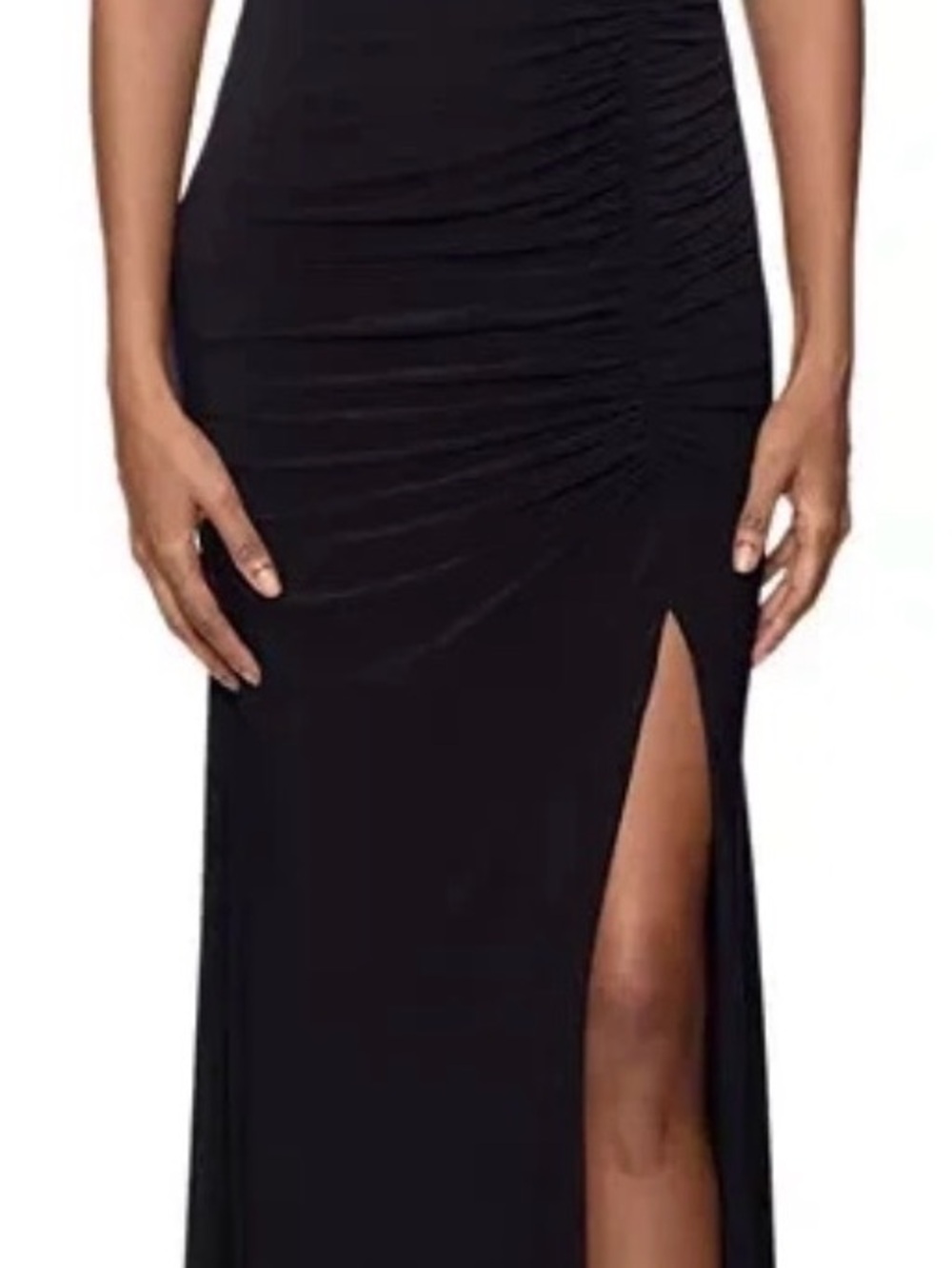 XSCAPE Black Ruffled Off-The-Shoulder Ruched Maxi Gown - Size 8 - Picture 2 of 7